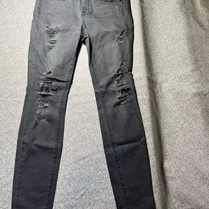 Frame Denim Charcoal Distressed Skinny Jeans
